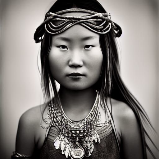 Mongol Princess Portrait in Vintage Style