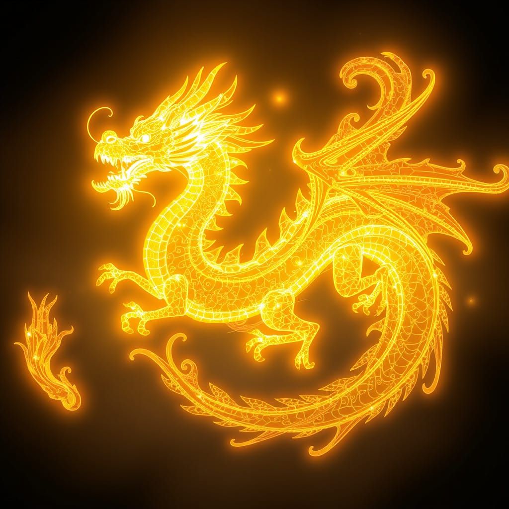 Ethereal Golden Dragon in Cyberpunk Style