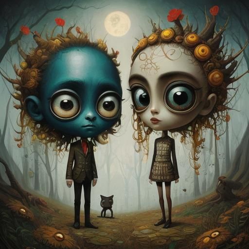 Pop Surrealist Painting of Two Figures