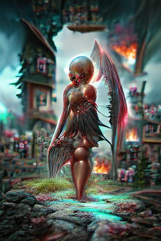Fiery Fairy Town with Angel of Death in 3D