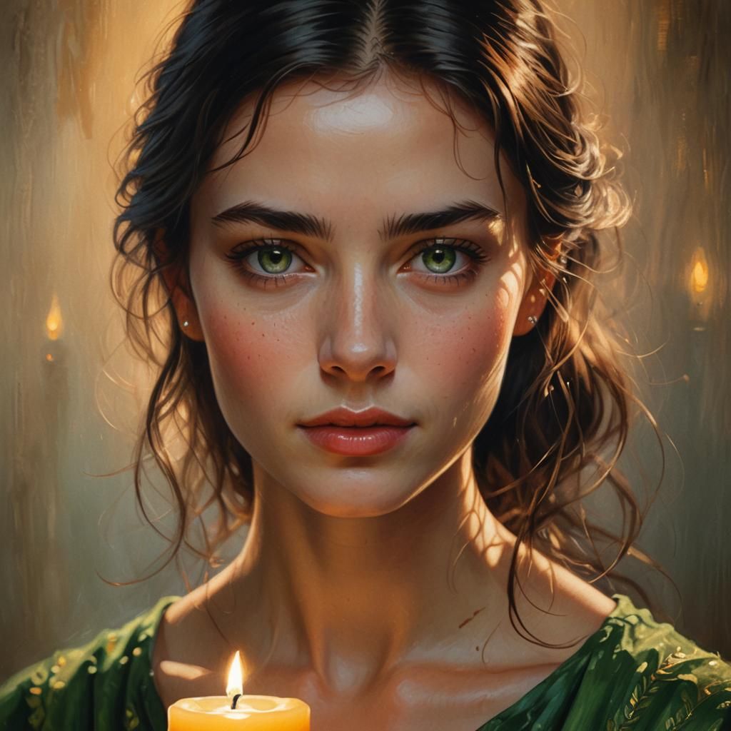 Hyperrealistic Portrait of Woman with Candle