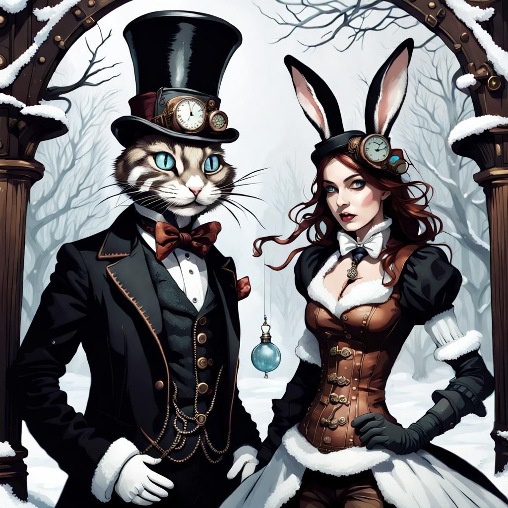Steampunk Winter Wonderland with Alice and Rabbit