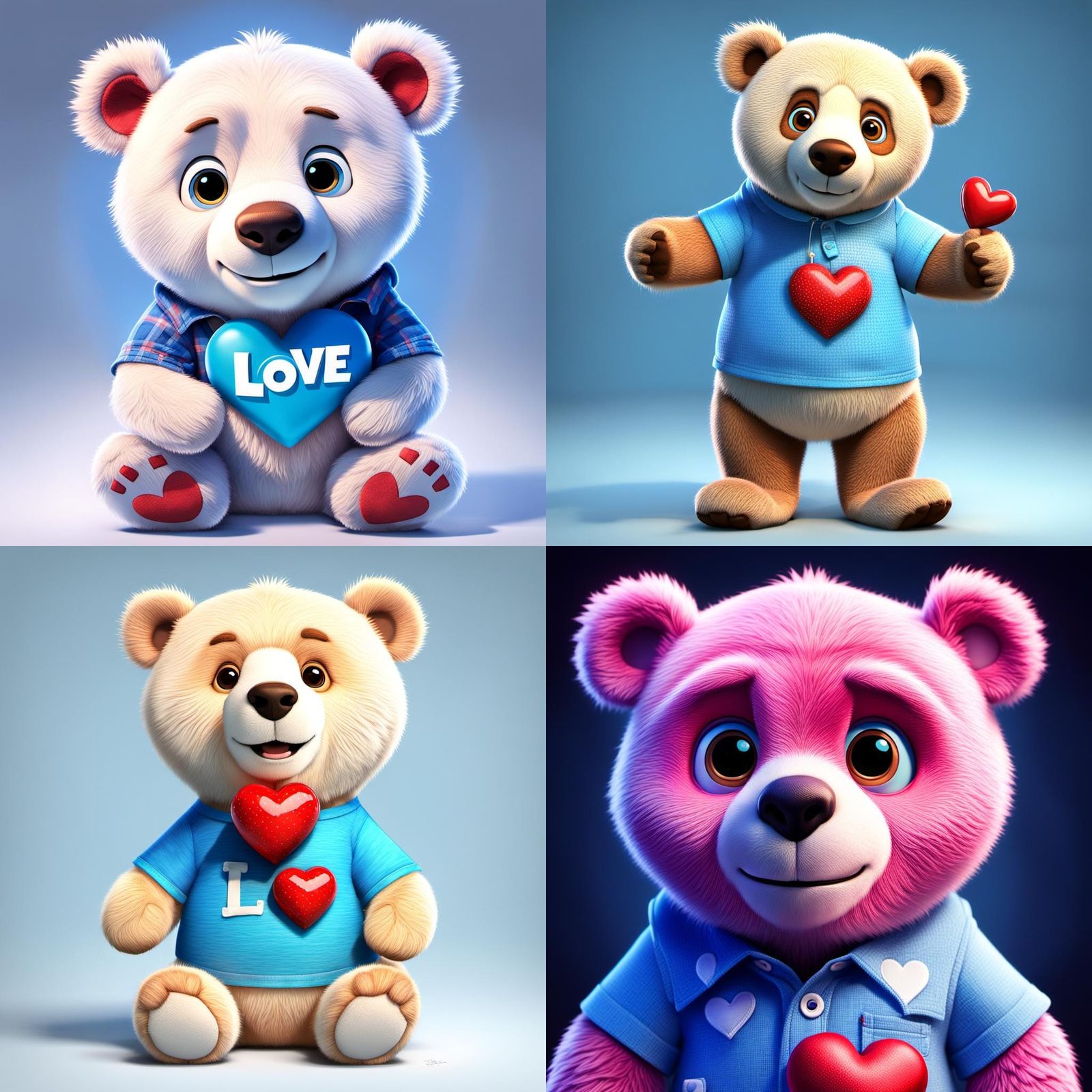 Pastel Teddy Bear with Love Heart, 3D Digital Art