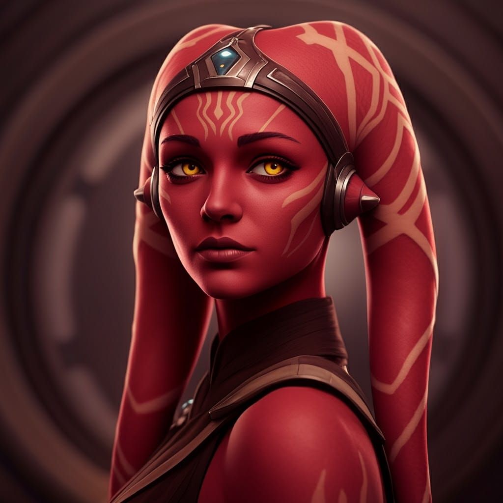 Red Twi'lek Queen in Dramatic, High-Contrast Chamber