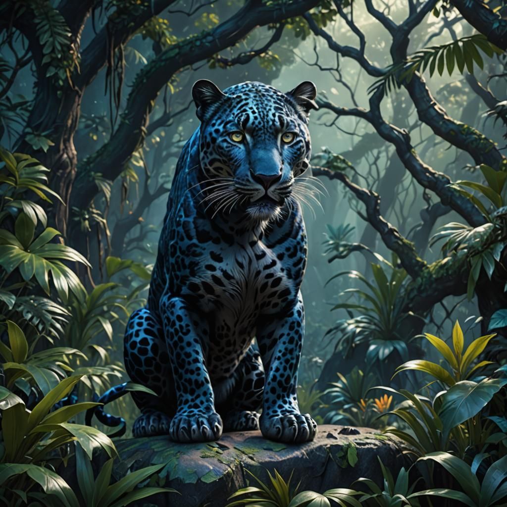 Fantasy Blue Leopard in Detailed Matte Painting