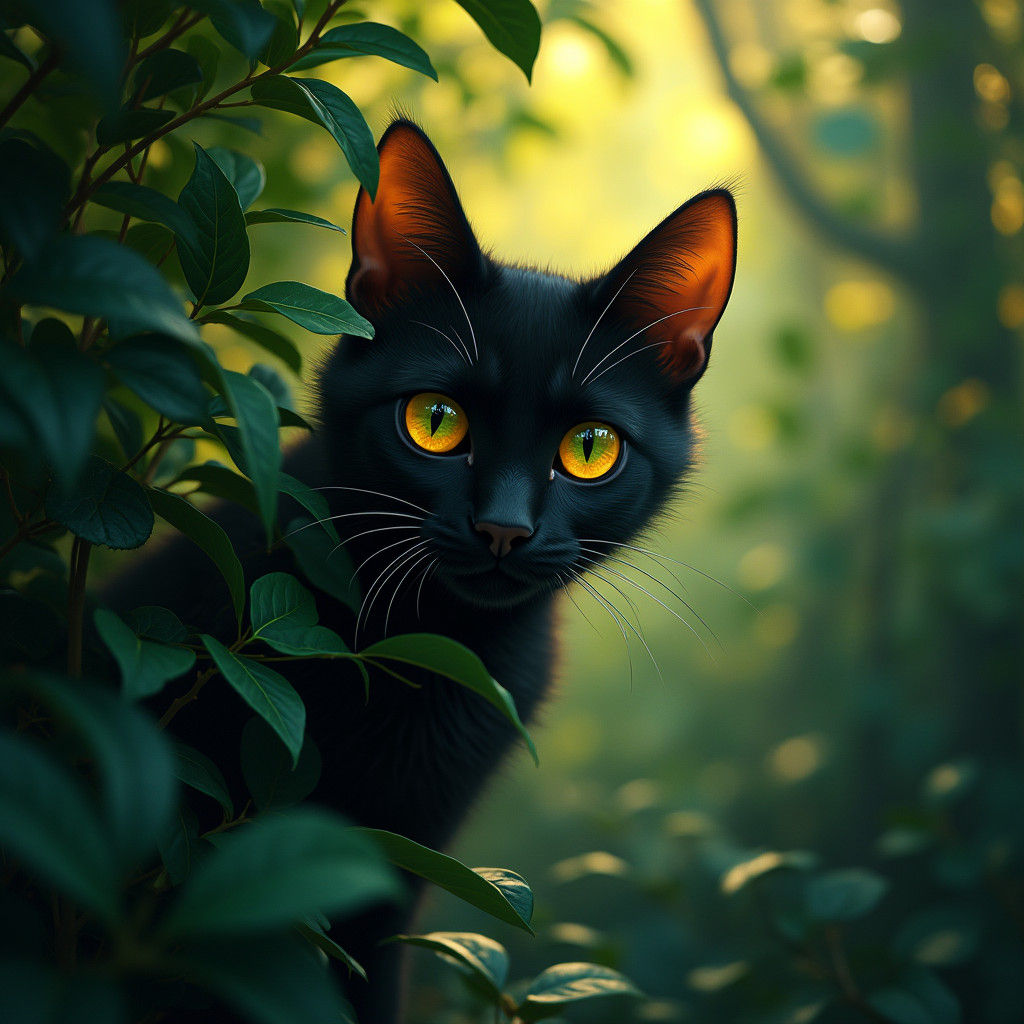 Mystical Jungle Cat in Japanese Art Style