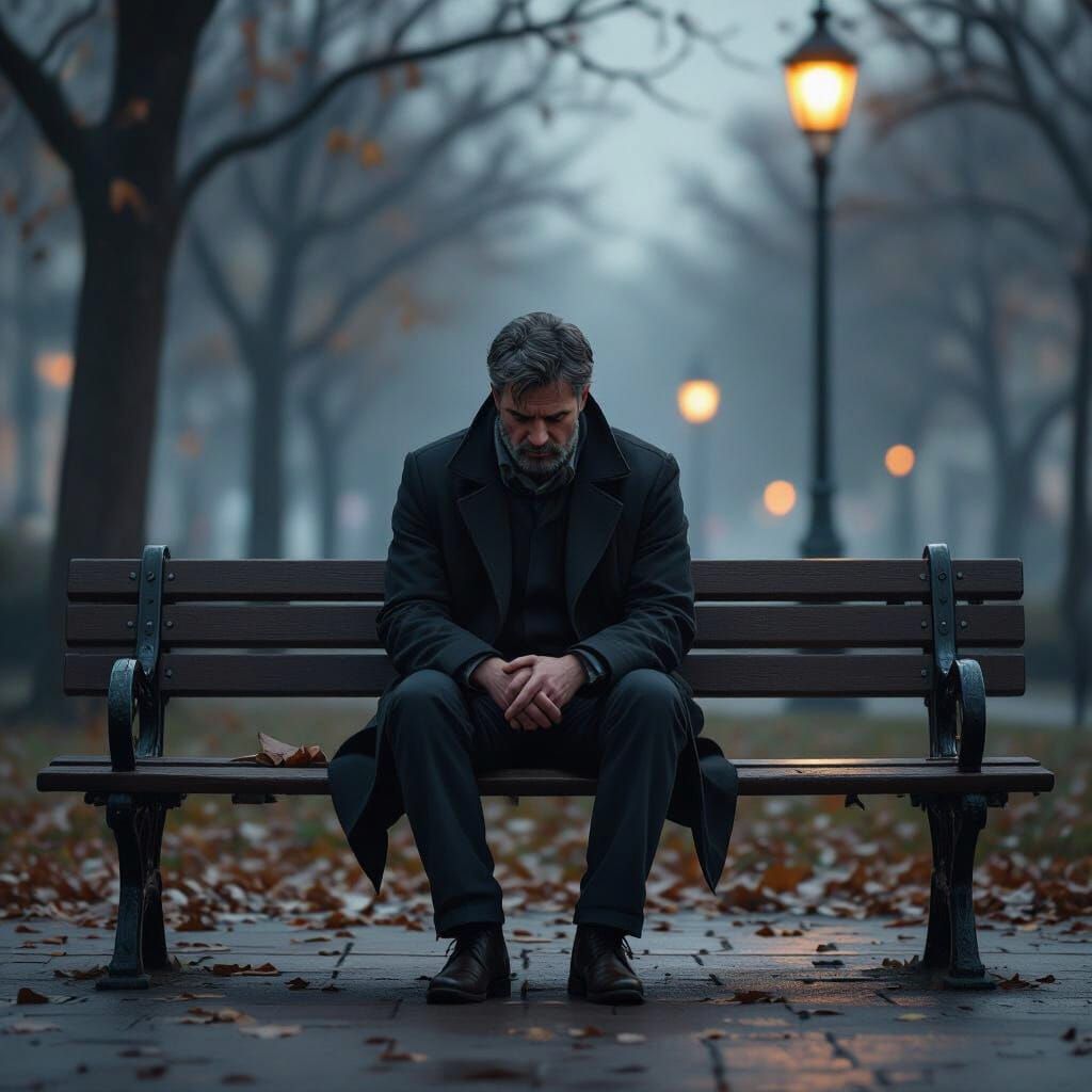 Hopeful Man Reflects on Park Bench