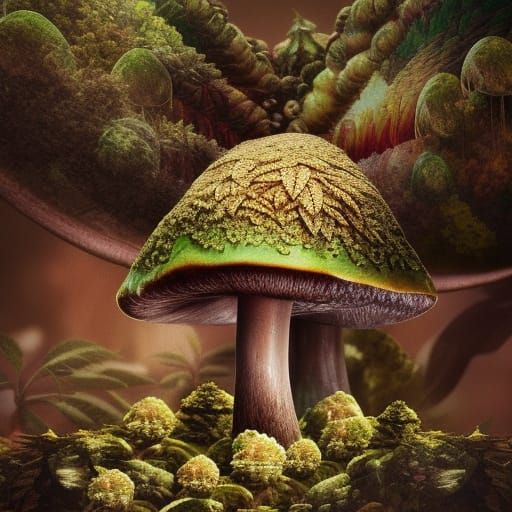Giant Mushroom Eats Marijuana Leaf: Digital Matte Painting