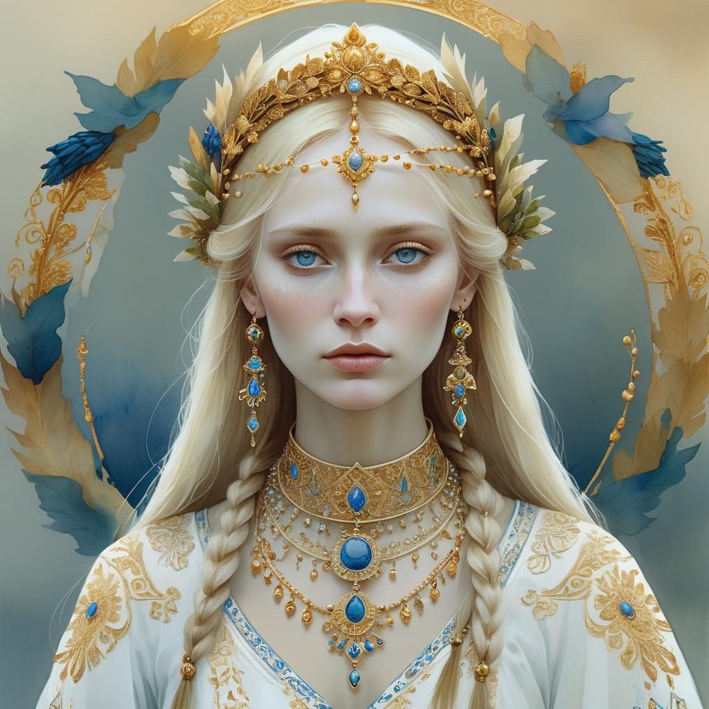 Slavic Beauty Portrait in Watercolour Style