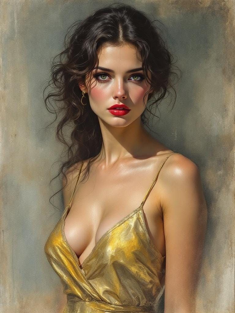 Dramatic Portrait of Woman in Chiaroscuro Watercolor Style