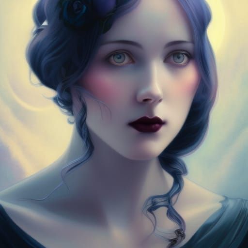 Eerie Gothic Portrait of Sad Woman with Roses