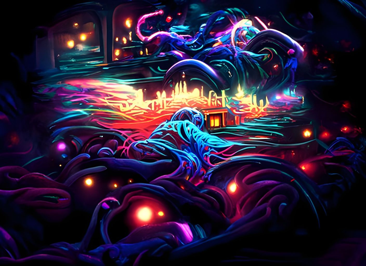 Magical Doorway in Bioluminescent Alchemy Laboratory