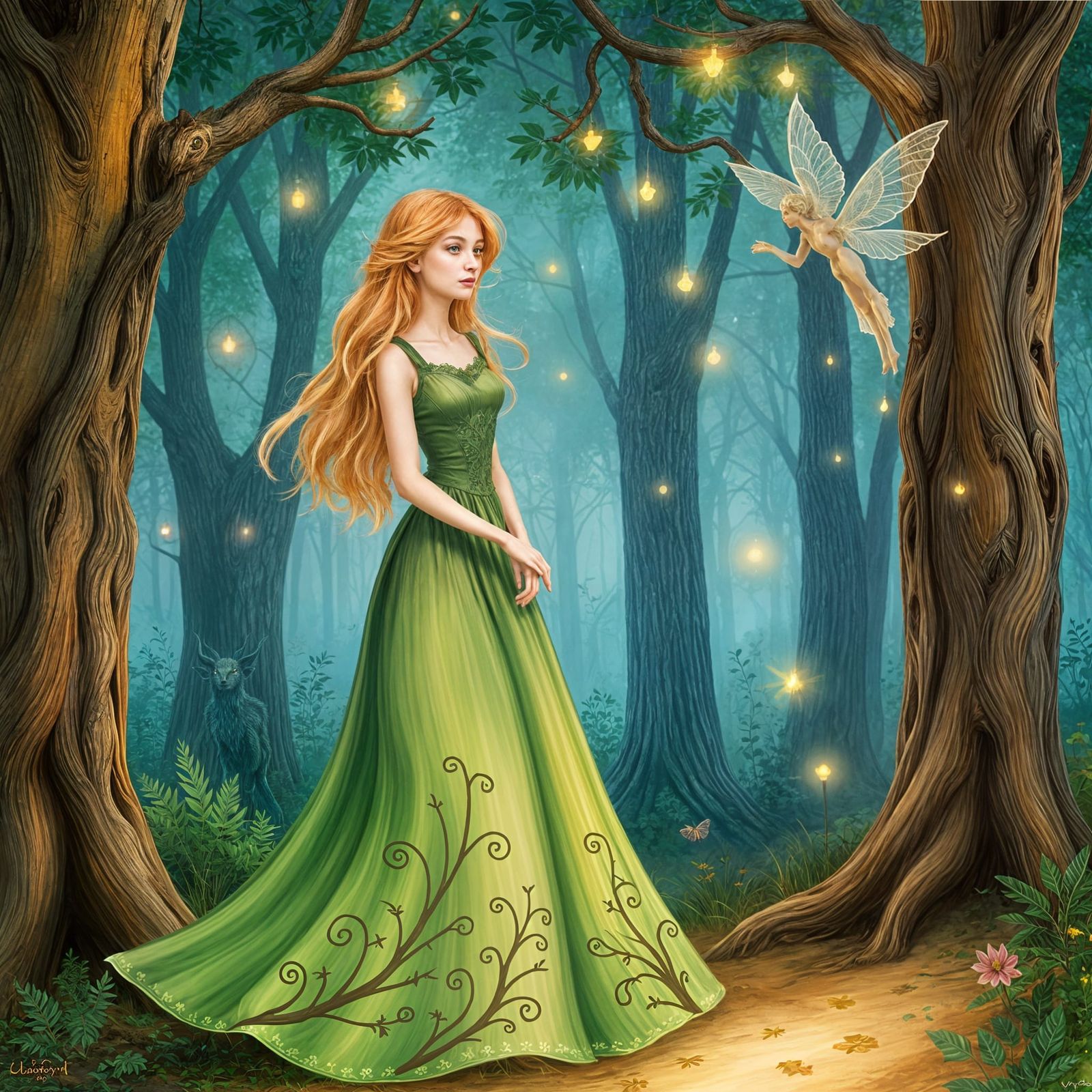 Enchanted Encounter: Woodland Spirit and Gentle Lady