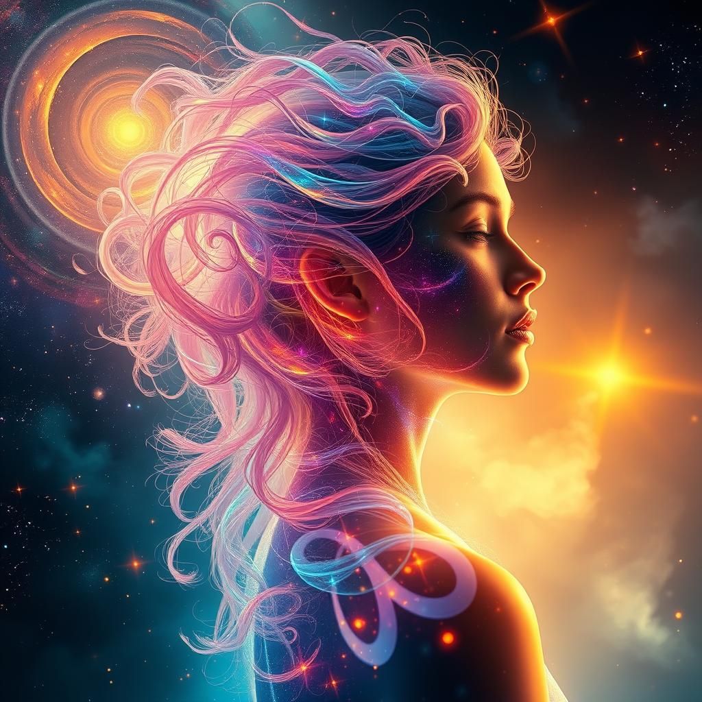 Ethereal Woman of Iridescent Energy in Cosmic Landscape