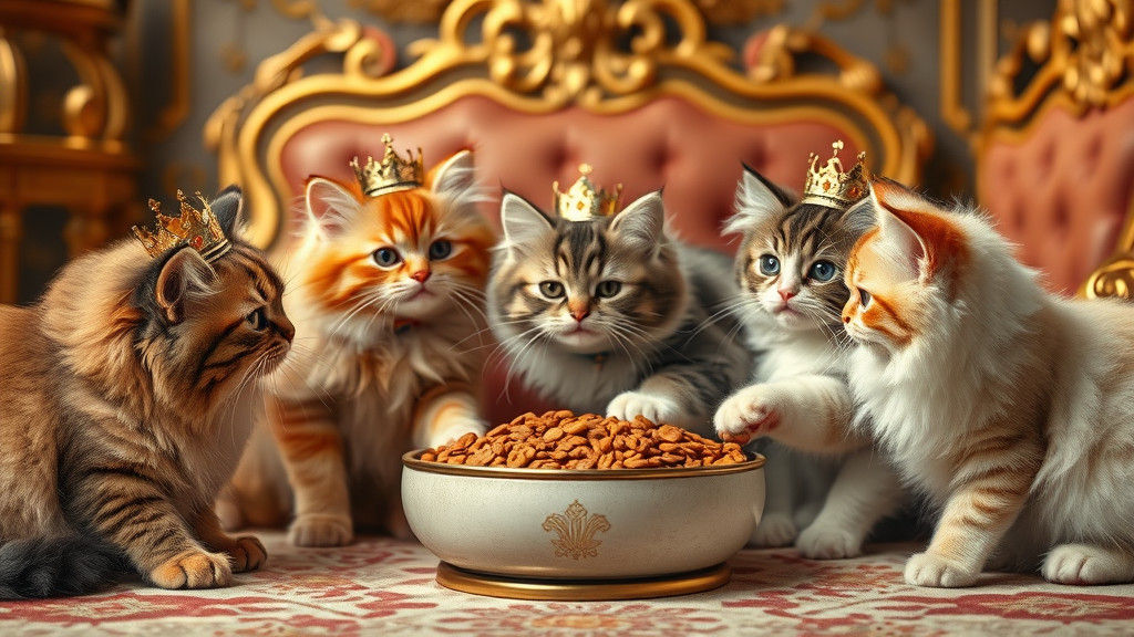 Cats' Royal Battle for Kibble in Baroque Setting