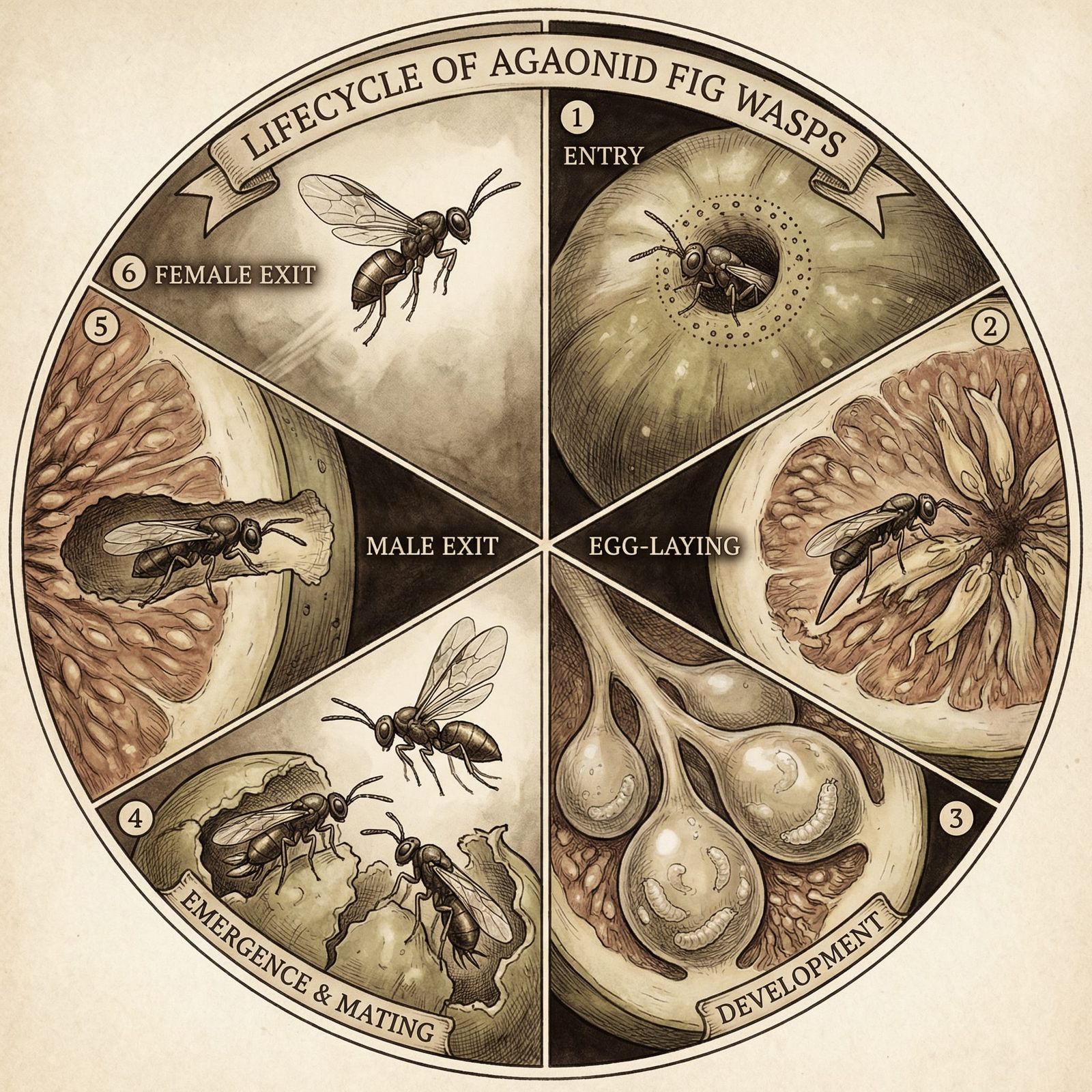 Agaonid Fig Wasp Lifecycle Scientific Illustrations