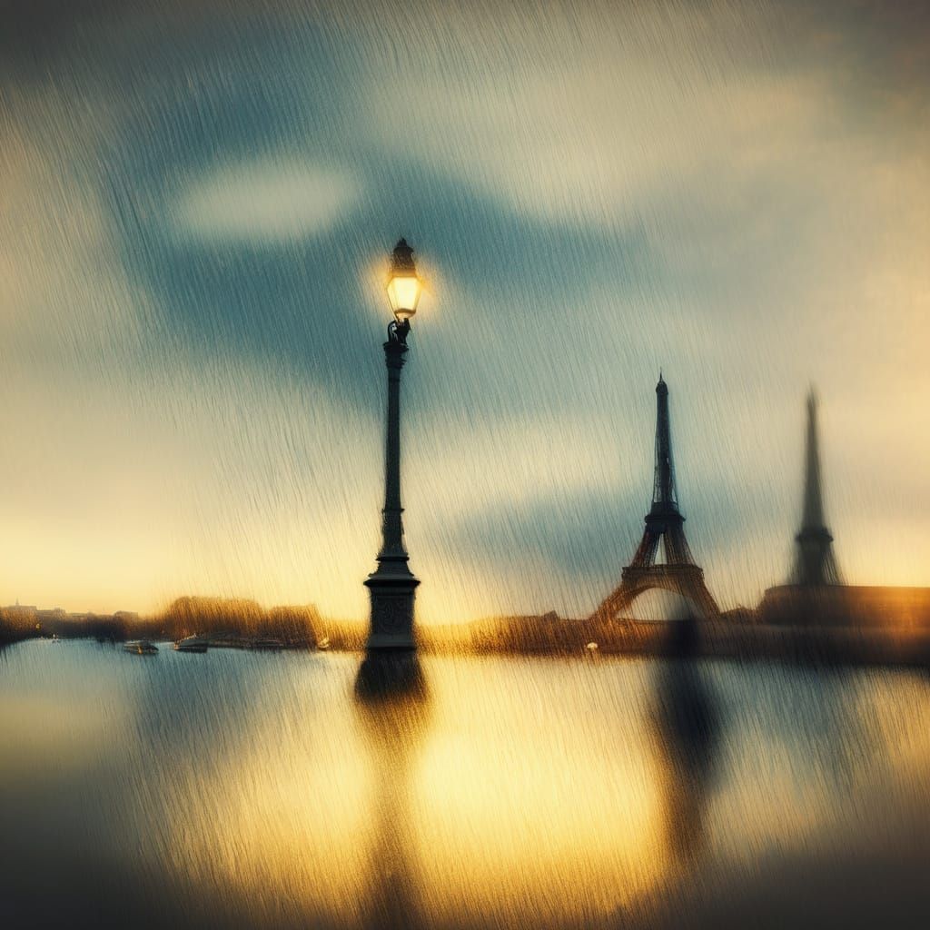Impressionist Paris Cityscape at Golden Hour