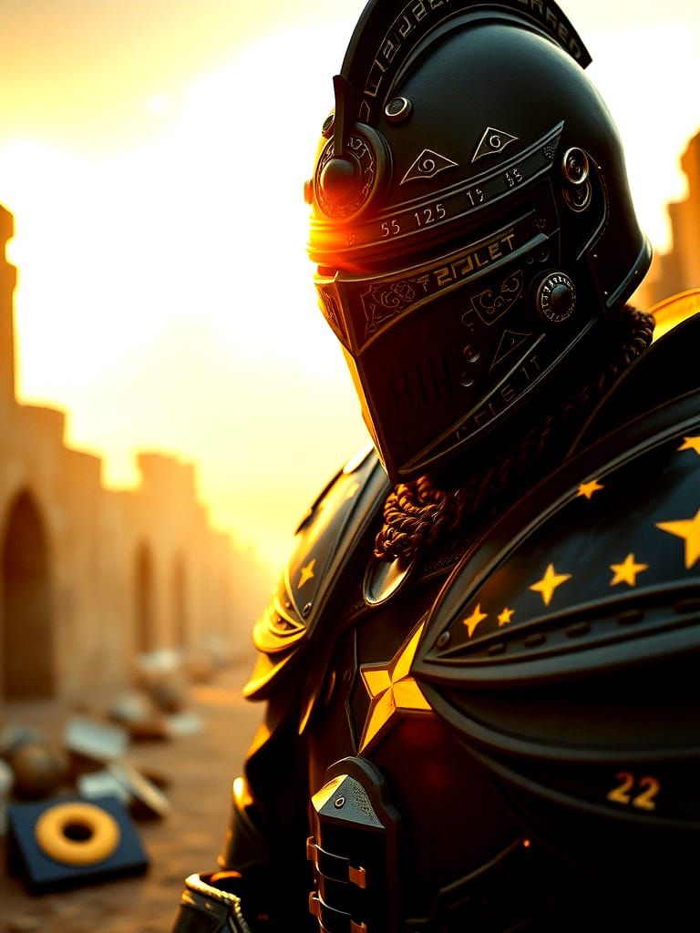 Mage-Knight in Obsidian Armor: 1960s Kodachrome Photograph