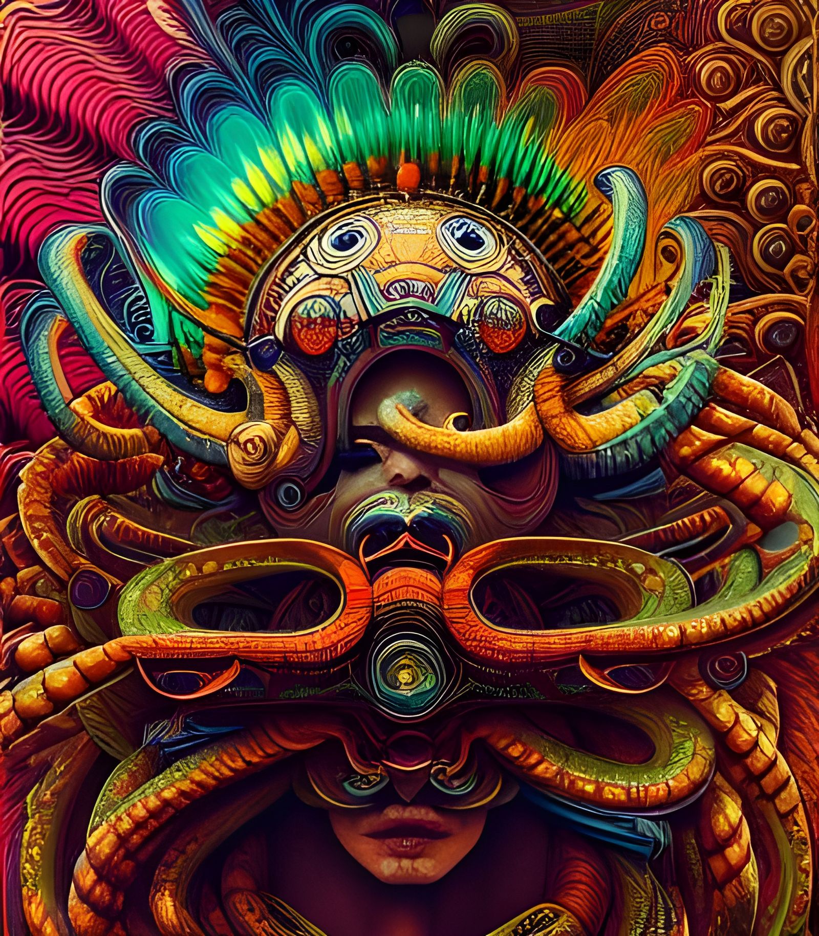 Shaman Surrounded by Intricate Smoke and Clouds