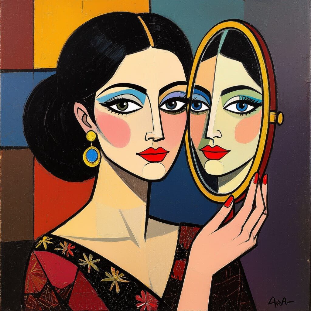 Woman in Mirror: A Cobra Style Painting