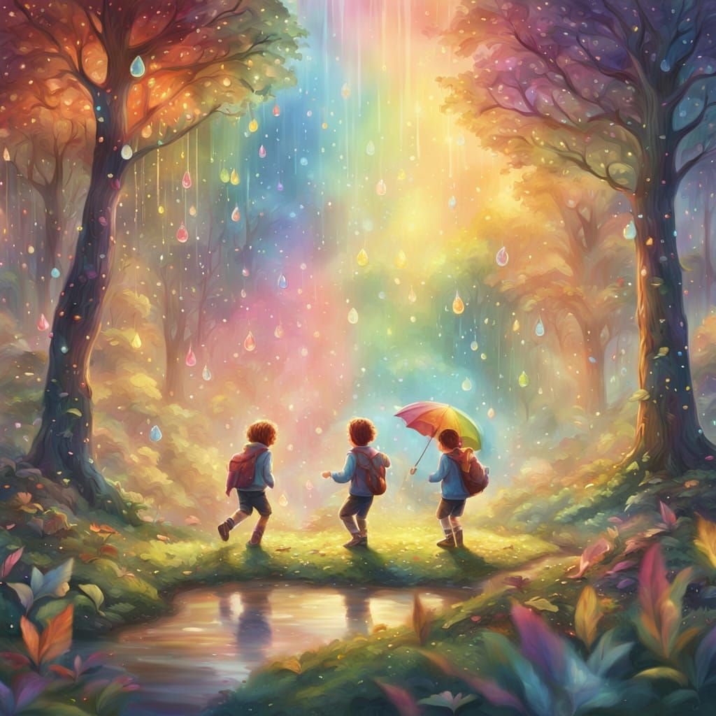 Children Playing in Woodland Glade Oil Painting