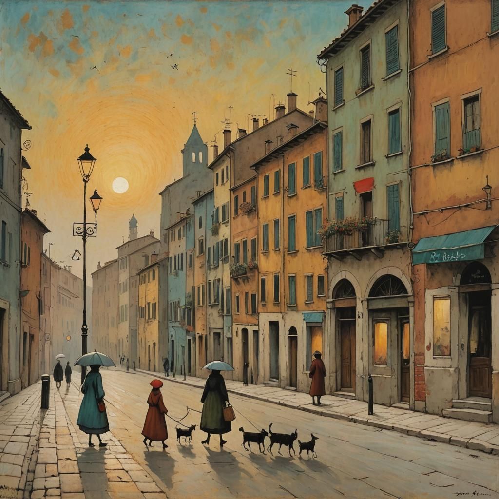 Surreal Sunrise Over Italian Street Scene