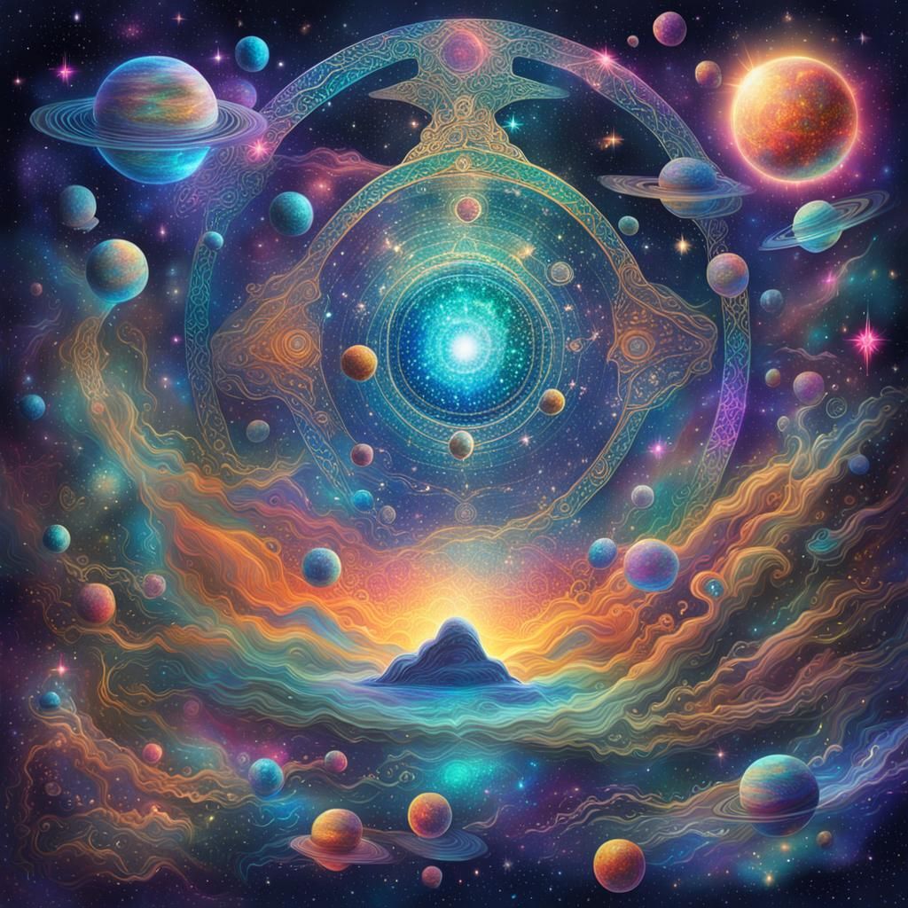 Holographic Cosmic Riddle Word Illustration