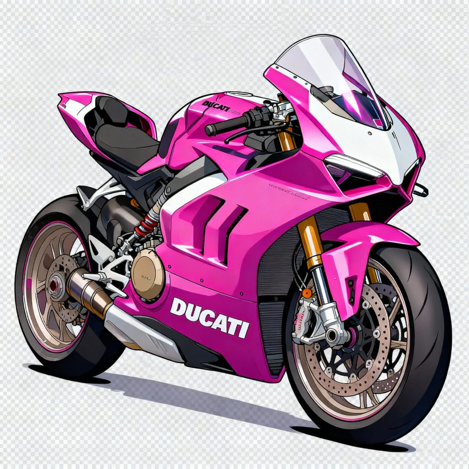 Glossy Fuchsia Ducati Panigale Motorcycle in Anime Style