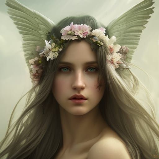 Ukrainian Girl Portrait with Wings and Flowers