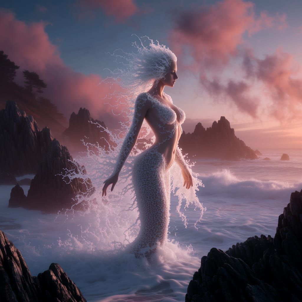 Ethereal Sea Foam Mermaid Digital Portrait