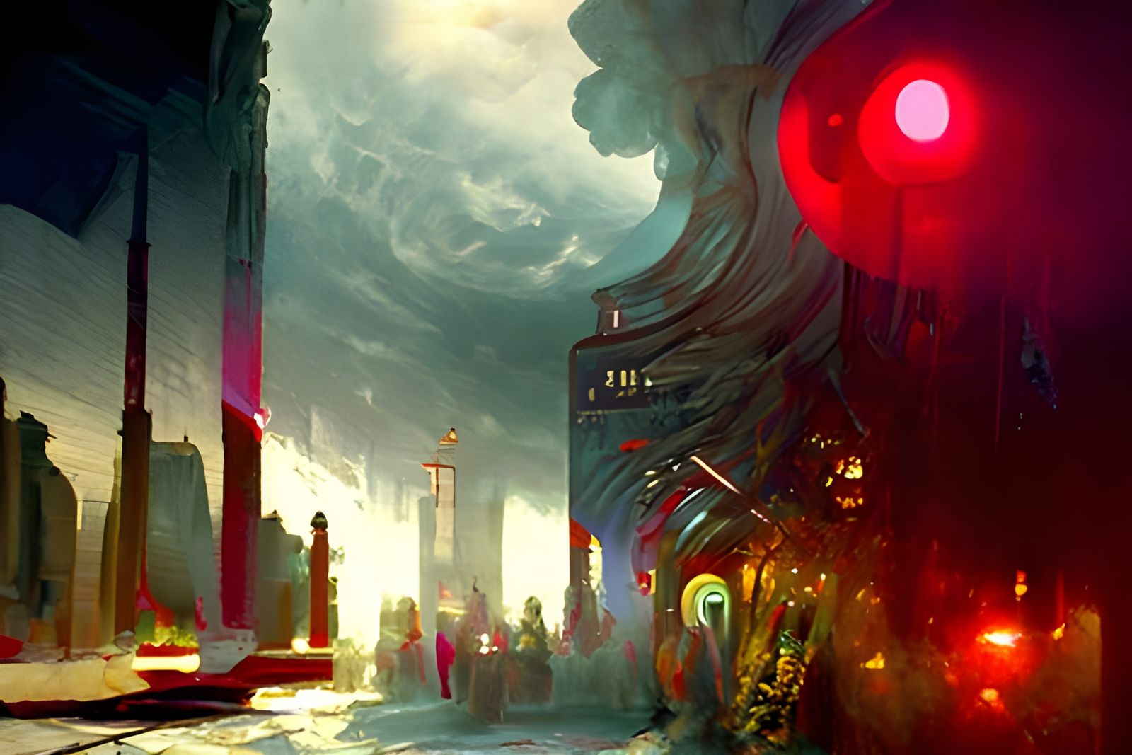 Dystopian Ministry of Truth in Cyberpunk Style