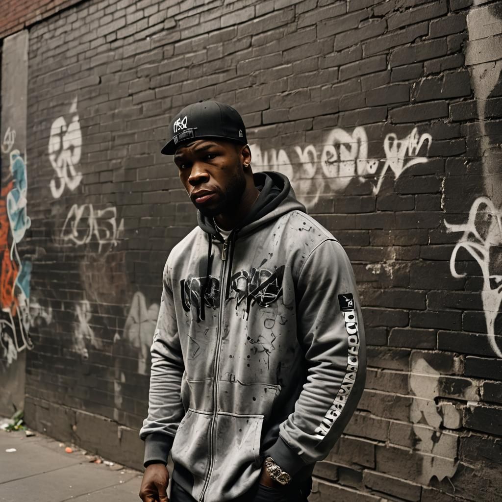 Graffiti Street Art: 50 Cent in Urban Alleyway