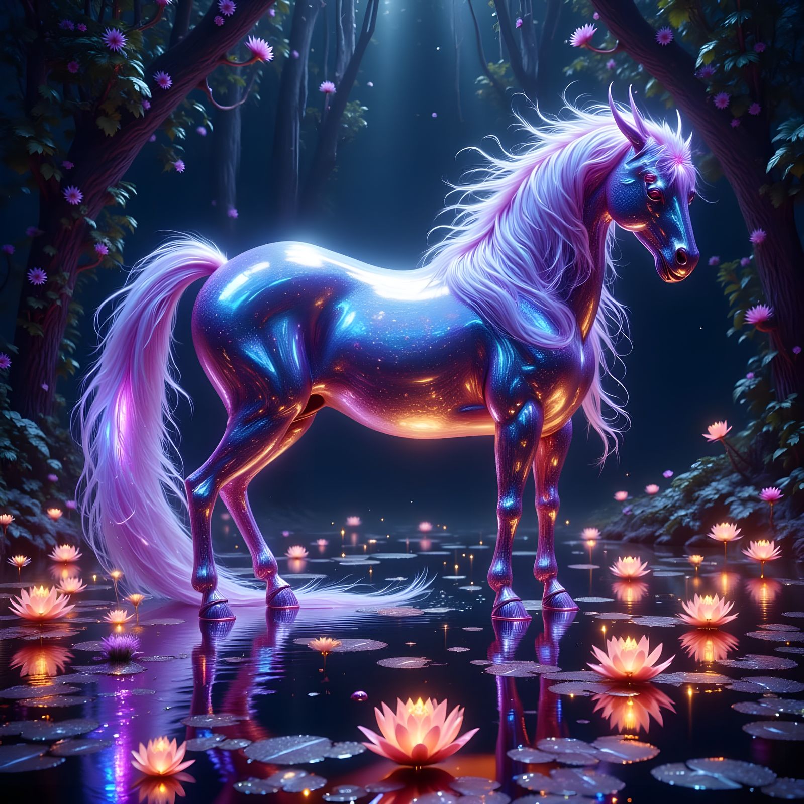 Ethereal Horse-Peacock Hybrid by Lily Pond