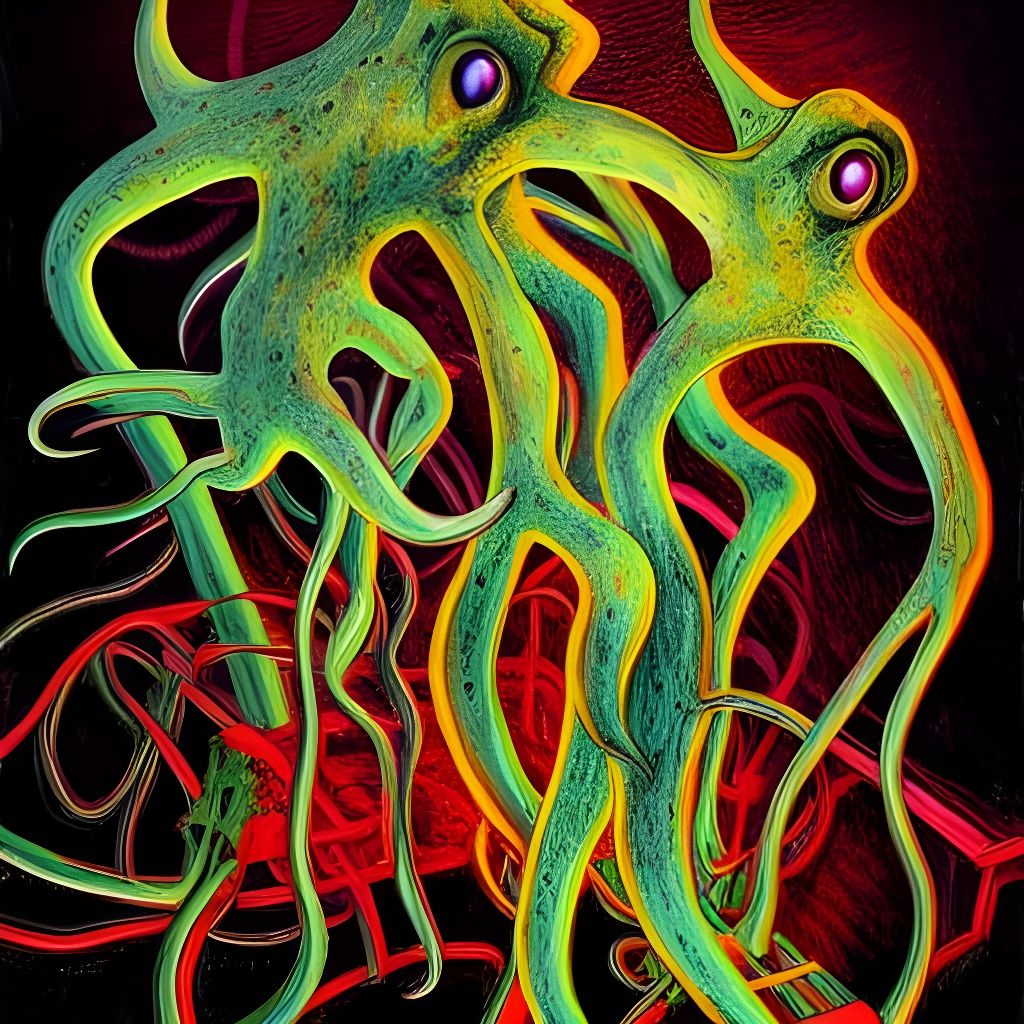 Ghoulish Squid Tumors in Hyperdetailed Horror Art