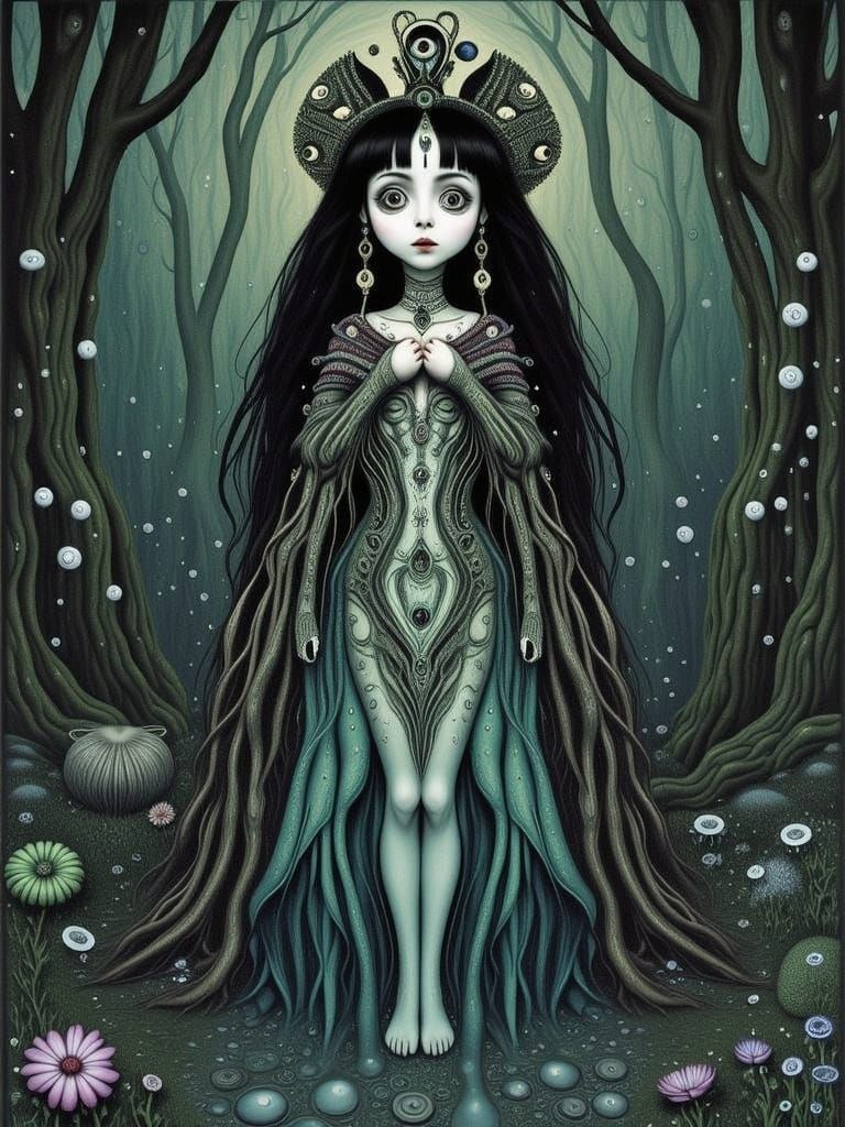 Mystical River Witch Embodies Water: Concept Art