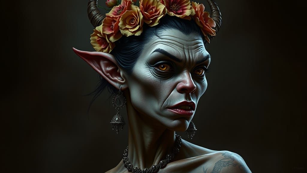 Grotesque Orc Woman in Rembrandt Lighting