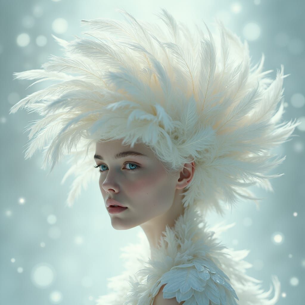 Ethereal Peacock Feather Hairstyle in Fantasy Portrait