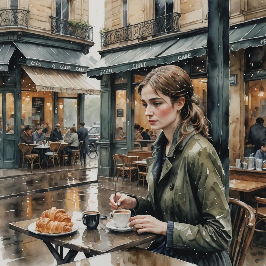 Rainy Day in Paris: Watercolour Cafe Scene