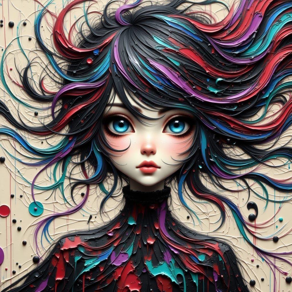 Anime Woman Unleashes Power with Zentangle Fractures