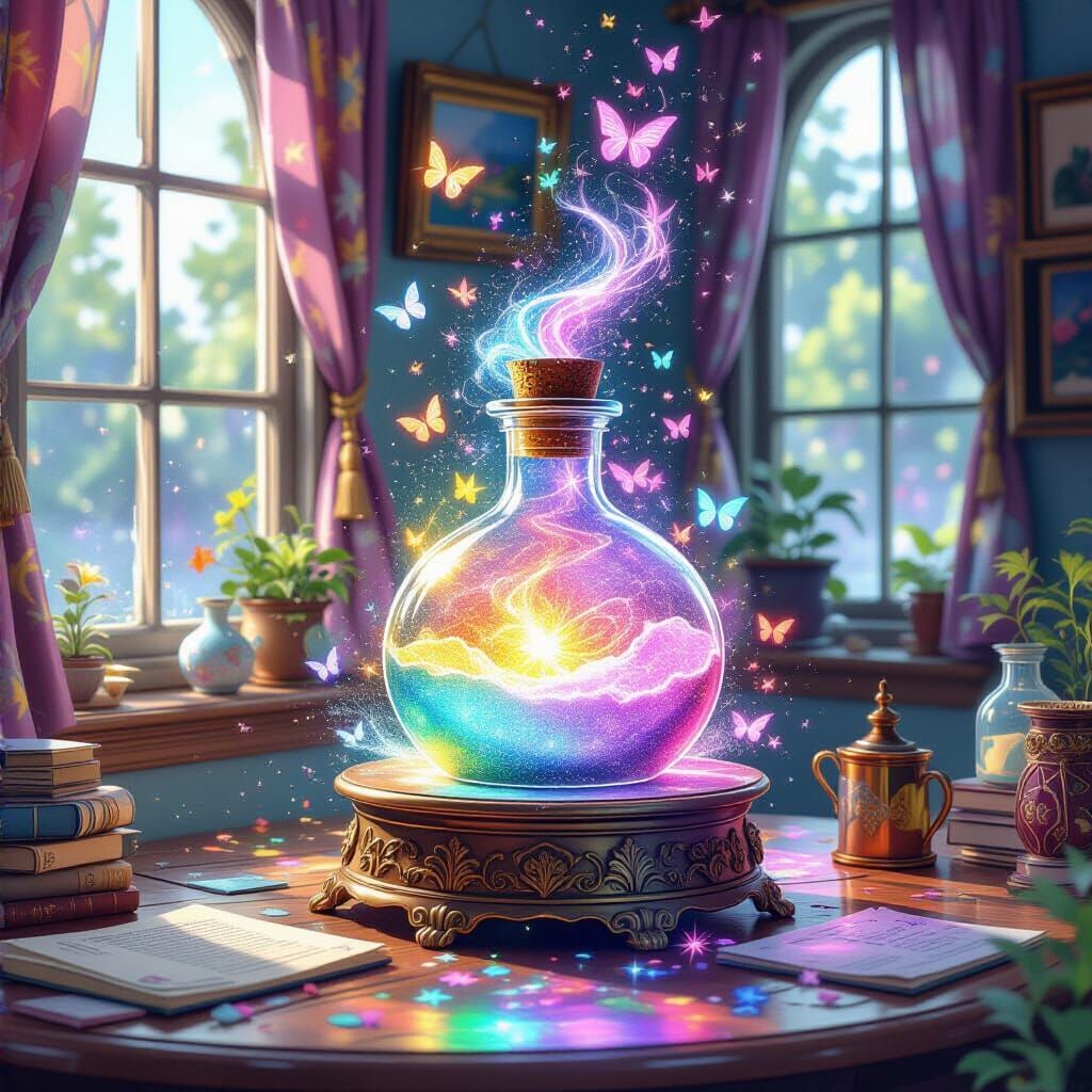 Whimsical Sci-Fi Fantasy Fairy Room with Glowing Potions