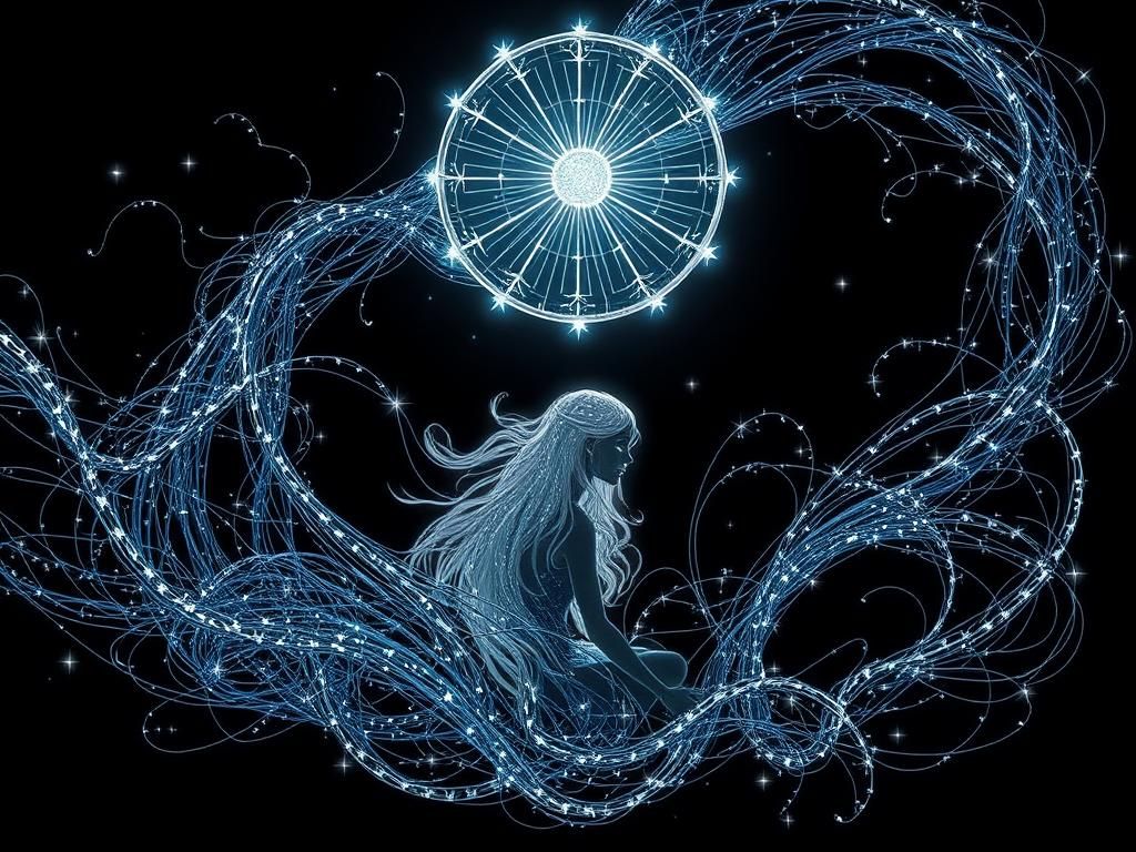 Cosmic Weaver Silhouette in Surreal Digital Art Style