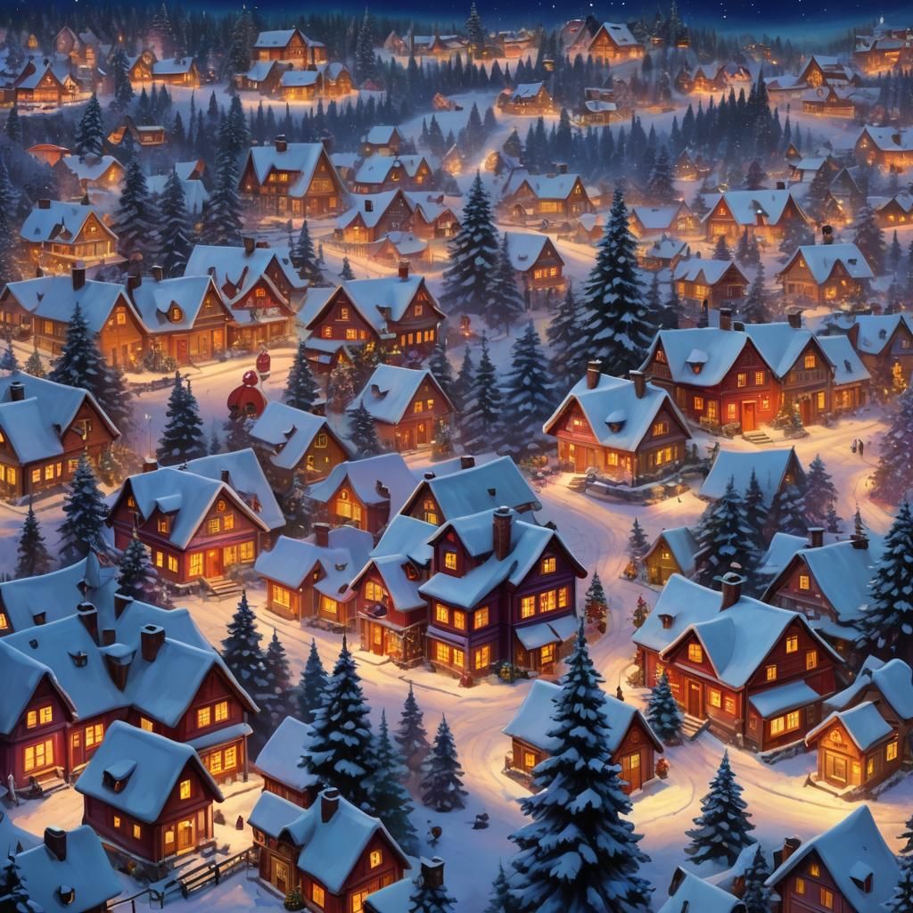 Christmas Village: Santa's Snowy Night in Matte Painting Sty...