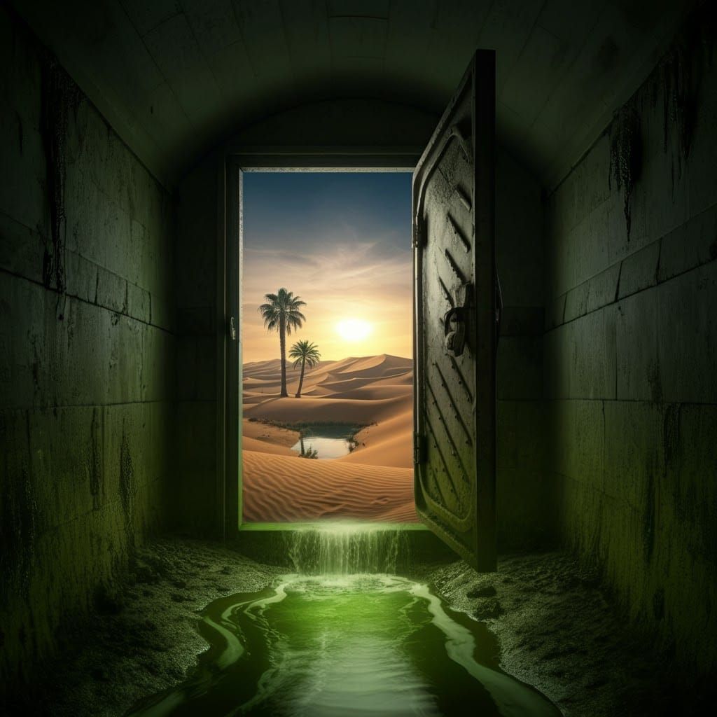 Sewer Oasis: A Dark Surreal Cyberpunk Dreamscape