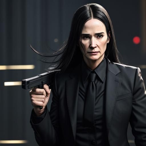 Demi Moore as Female John Wick: Hyperrealistic Portrait