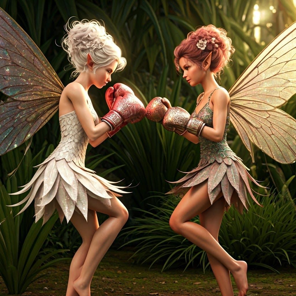 Fairies Sparring in a Whimsical Fairycore Garden