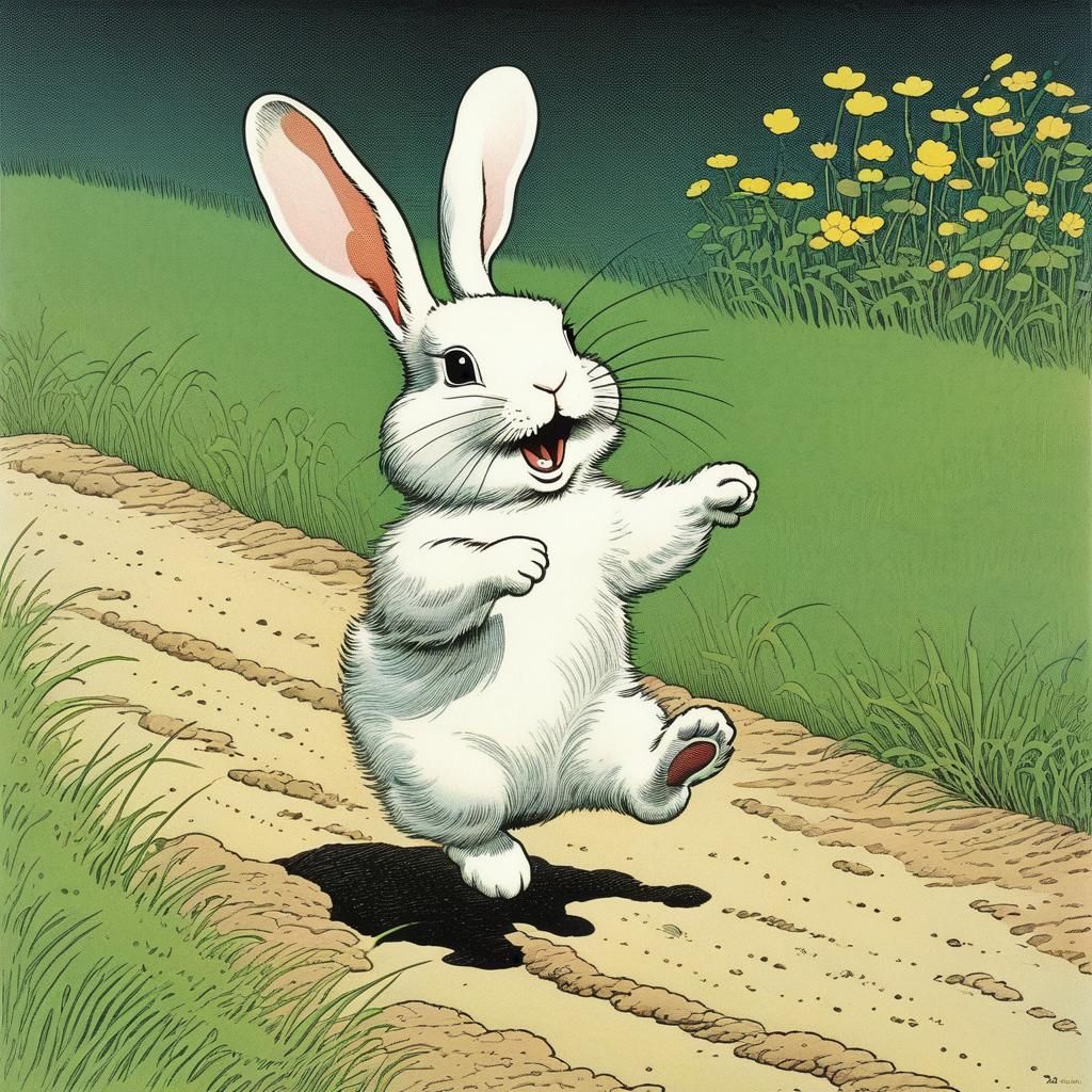 Cute Rabbit Mid-Hop, Illustrated Style