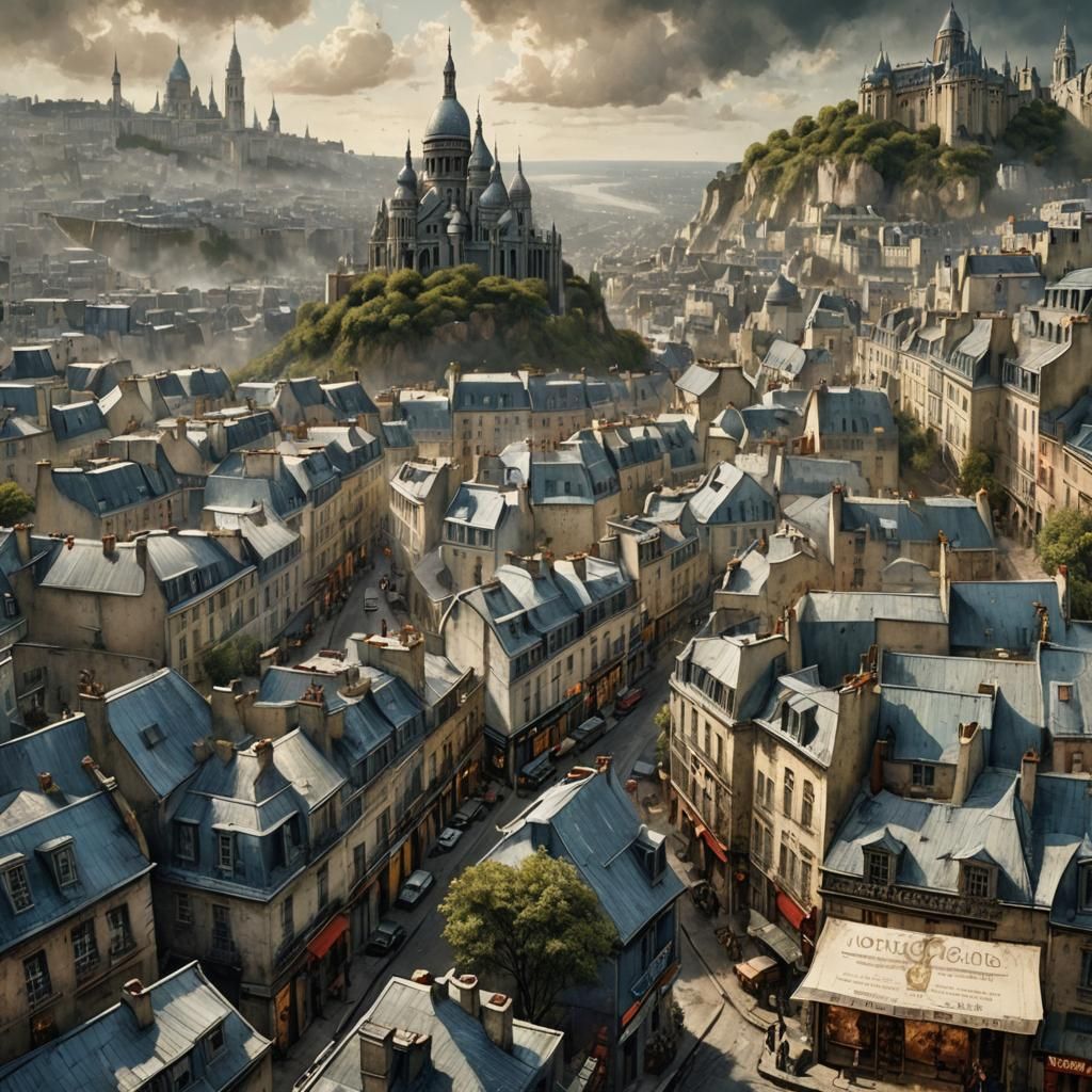 Montmartre Illustration on French Invoice in Mixed Media