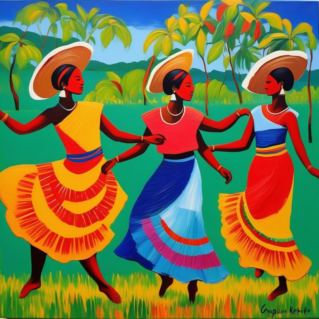 Capoeira Dancers in Motion: A Post-Impressionist Acrylic Pai...