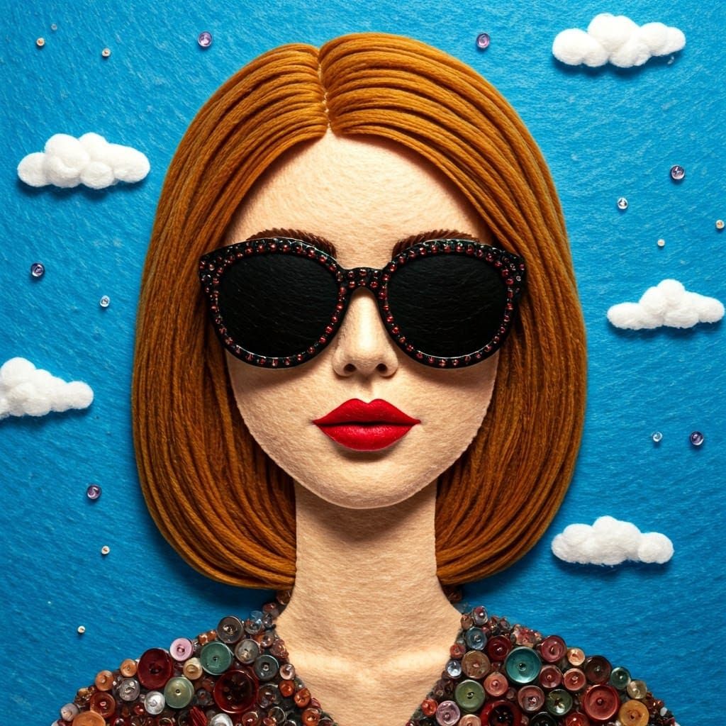 Felt Woman Portrait with Beads and Glitter