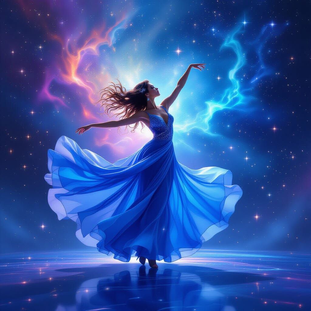 Ethereal Dancer in Cosmic Nebula
